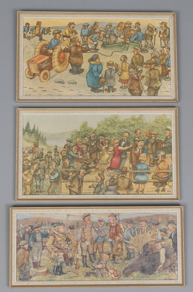 JAC EDGREN, PAINTINGS, 3 pcs, possibly oil print, 1900s / JAC EDGREN, TAVLOR, 3st, möjligen oljetryck, 1900 tal