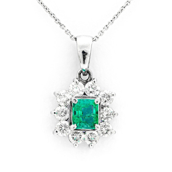 EMERALD PENDANT, white gold 14 kt, 1.04 tcw, 0.41 ct emerald, 0.63 ct diamonds / SMARAGDHÄNGE, vitguld 14 kt, 1,04 tcw, 0,41 ct smaragd, 0,63 ct diamanter