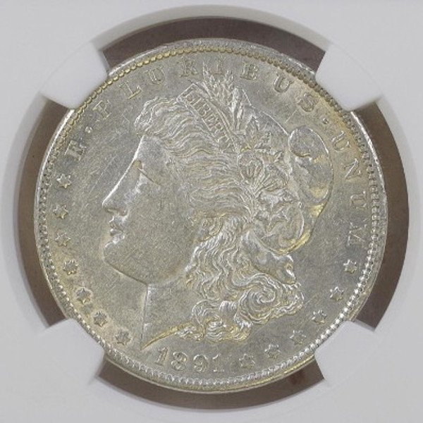 US MORGAN DOLLAR 1891, silver, graded by NGC to AU 55