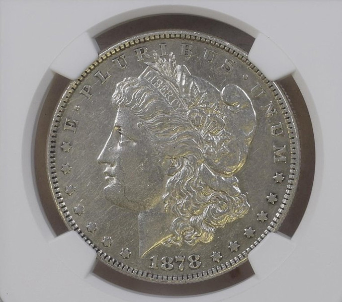 US Morgan Dollar 1878 8TF, Silver, Rare Coin, Eagle with Eight Tail Feathers and Embossing Variation