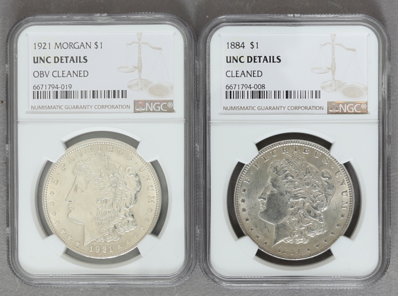 MORGAN DOLLARs , 2 pcs, 1884, 1921, UNC details